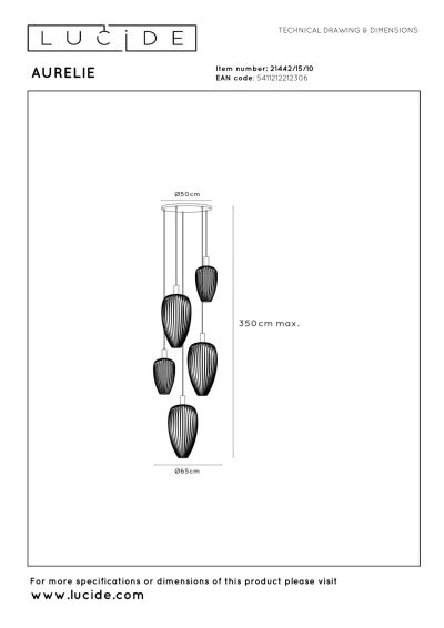 Lucide AURELIE - Pendant light - 5xGU10 (MR11) - Suitable for double-height spaces and high ceiling - Gold - Vibes